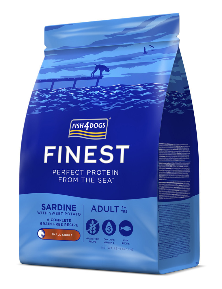FISH4DOGS Granule malé pro dospělé psy Finest sardinka se sladkými bramborami, 1+