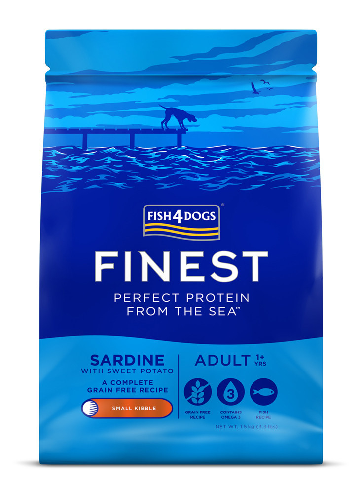 FISH4DOGS Granule malé pro dospělé psy Finest sardinka se sladkými bramborami, 1+ - 1,5 kg, 1+
