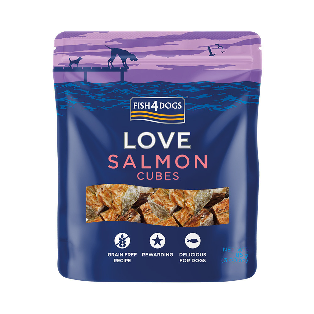 FISH4DOGS Pamlsky pro psy LOVE s lososem - kostky 85 g - s lososem - kostky 85 g