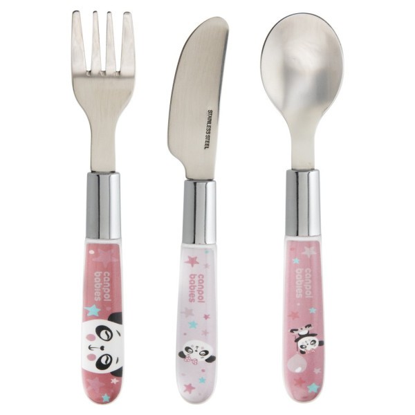 CANPOL BABIES Příbor kovový EXOTIC ANIMALS 3ks - růžový