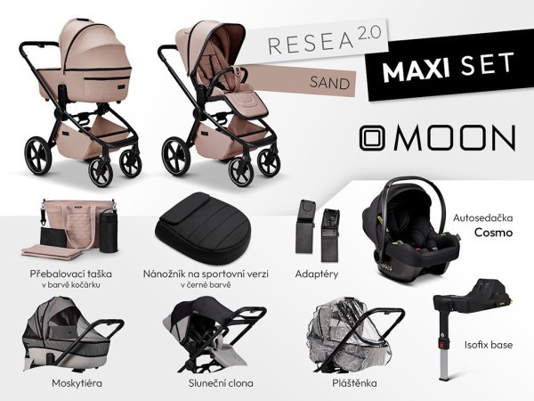 MOON Resea 2.0 Maxi set Kombinovaný kočárek + autosedačka - SAND