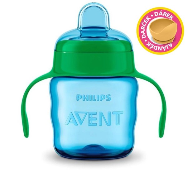 Philips AVENT Hrneček pro první doušky Classic 200 ml s držadly +dárek PETITE&MARS Miska 6m+ - Hrneček chlapec+dárek PETITE&MARS Miska 6m+