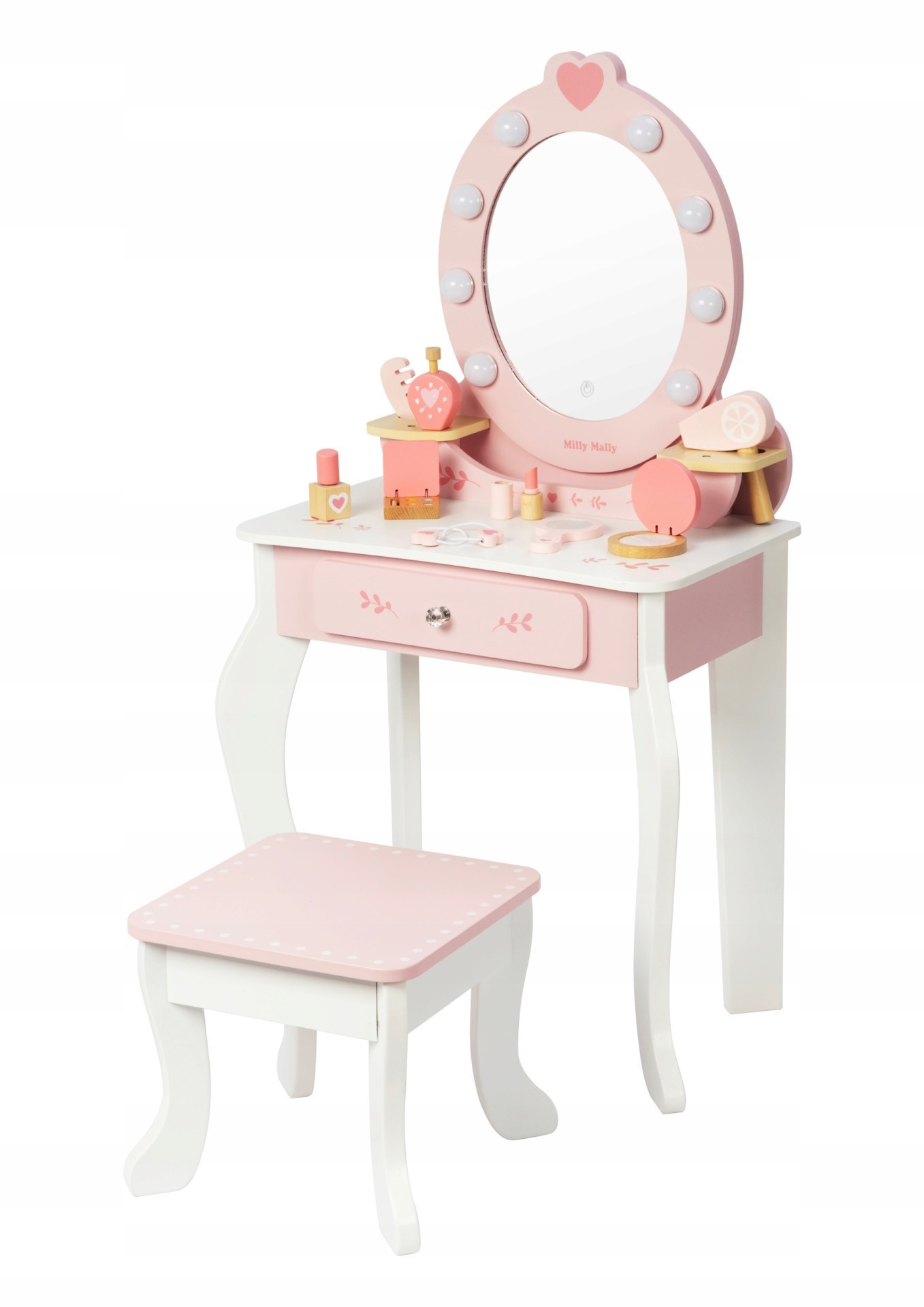 MILLY MALLY Velký dřevěný toaletní stolek pro děti s LED osvětlením a stoličkou Elly