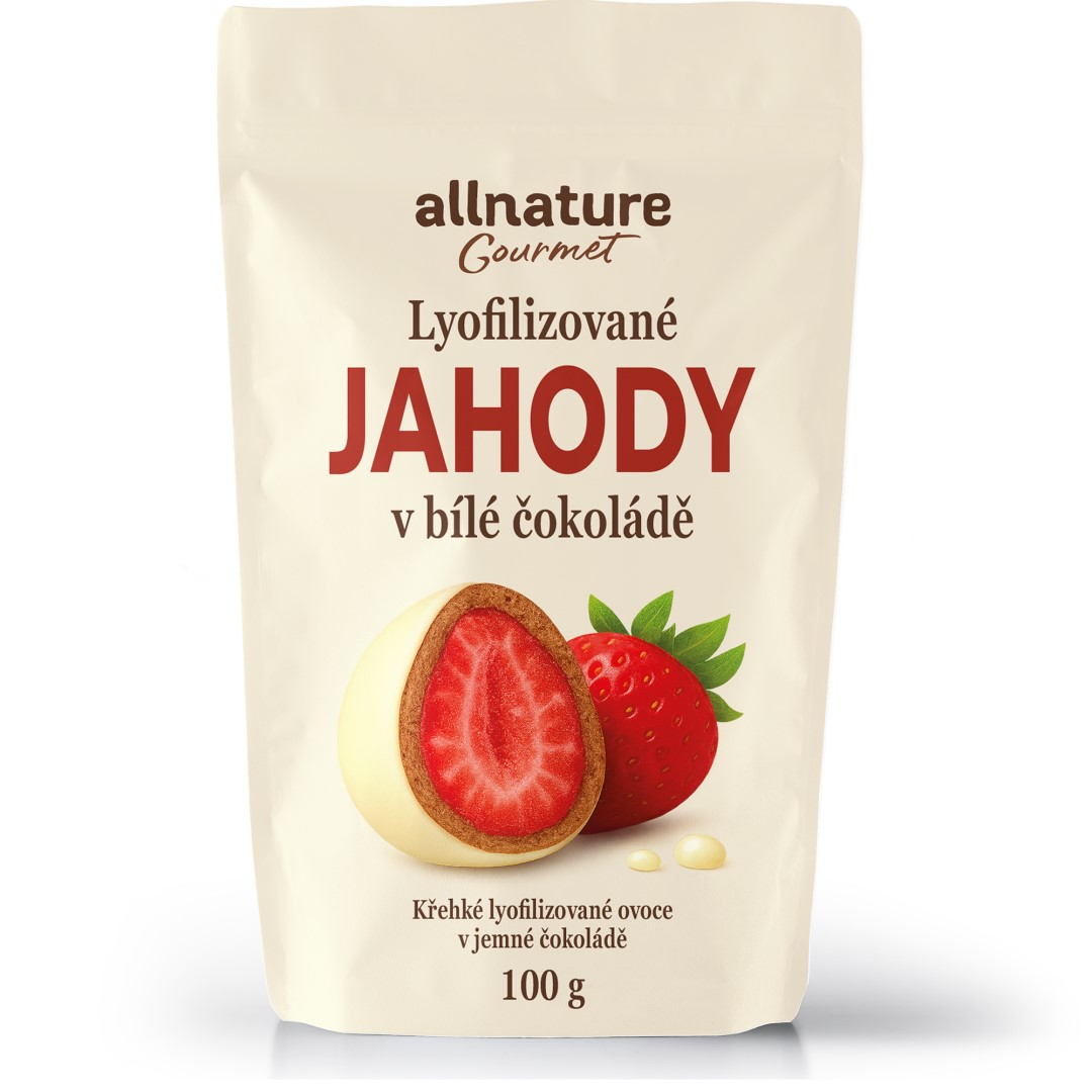 ALLNATURE Mrazem sušené jahody v bílé čokoládě 100 g