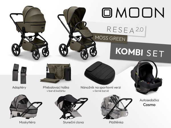 MOON Resea 2.0 Kombi set Kombinovaný kočárek + autosedačka - MOSS