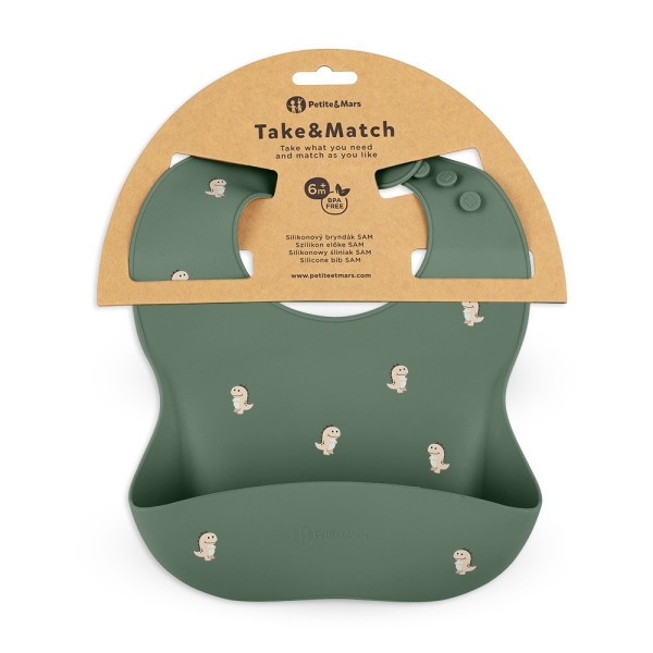 PETITE&MARS Bryndák silikonový Take&Match 6m+ - Green Dinos 6m+