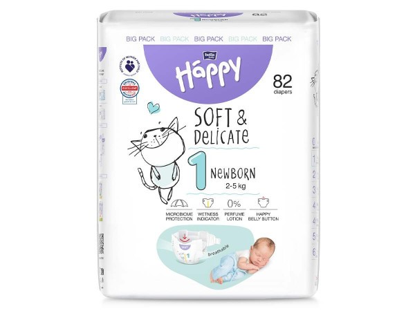 BELLA HAPPY Pleny jednorázové Soft&Delicate 1 Newborn (2-5 kg) 82 ks - 82 ks