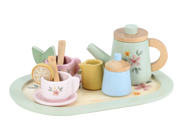 LUTTLE DUTCH Čajový set dřevěný s květinovým potiskem - Čajový set dřevěný s květinovým potiskem
