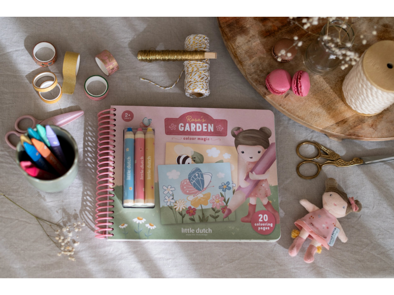 LITTLE DUTCH Omalovánky s pastelkami Zahrada Rosa