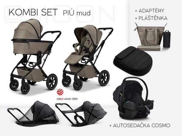 MOON PIÚ Kombi set Kombinovaný kočárek - Black matt - MUD