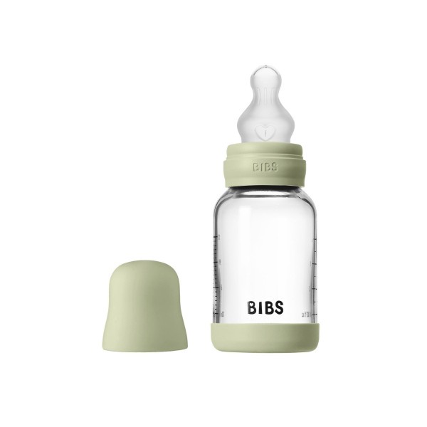 BIBS antikoliková skleněná lahev se silikonovou savičkou 120ml - Sage