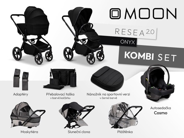 MOON Resea 2.0 Kombi set Kombinovaný kočárek + autosedačka - ONYX