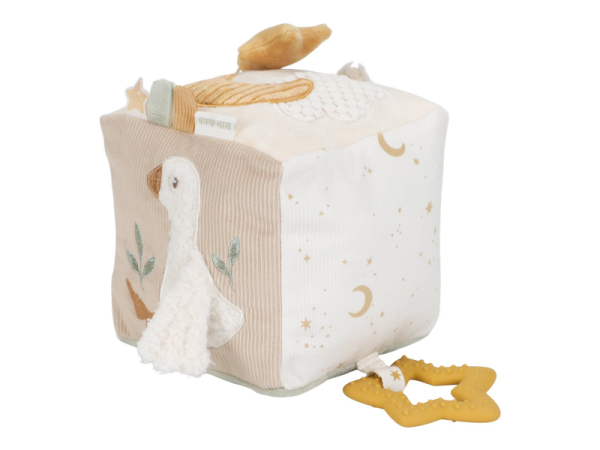 LITTLE DUTCH Kostka textilní s aktivitami Newborn Naturals - Kostka textilní s aktivitami