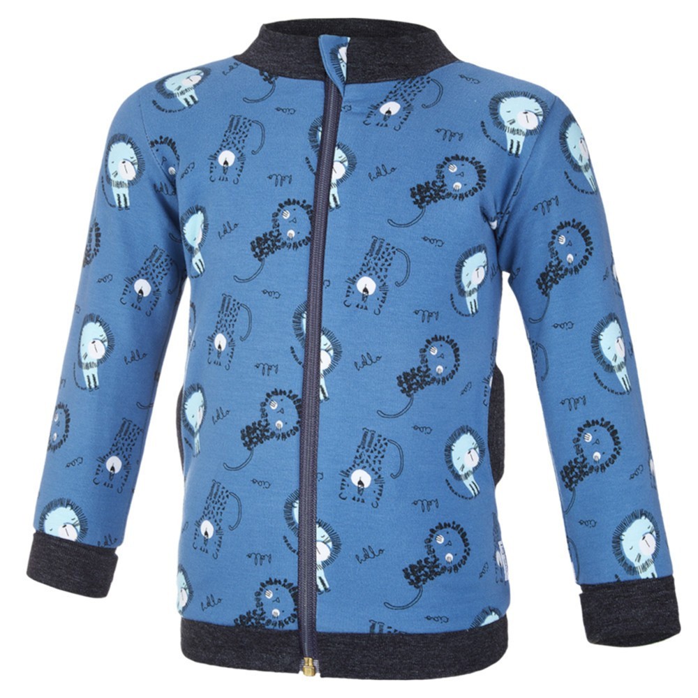 LITTLE ANGEL Mikina podšitá Outlast® - denim lvíčci/šedý melír - Velikost: 86