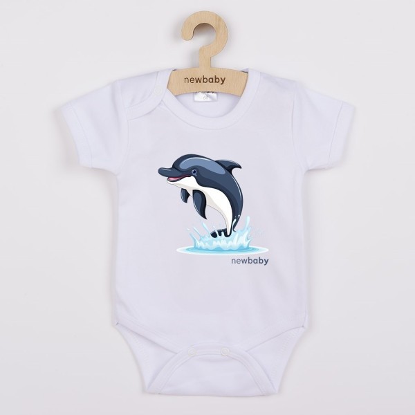 NEW BABY Dětské body s potiskem Dolphin- krátký rukáv - vel. 68