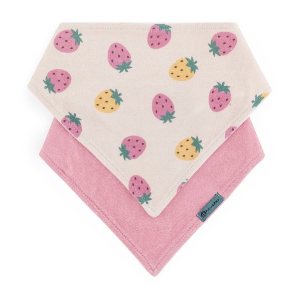 PETITE&MARS Bryndák bandana Luke 2 ks 3m+ - Beige Strawberies&Dusty Rose 3m+