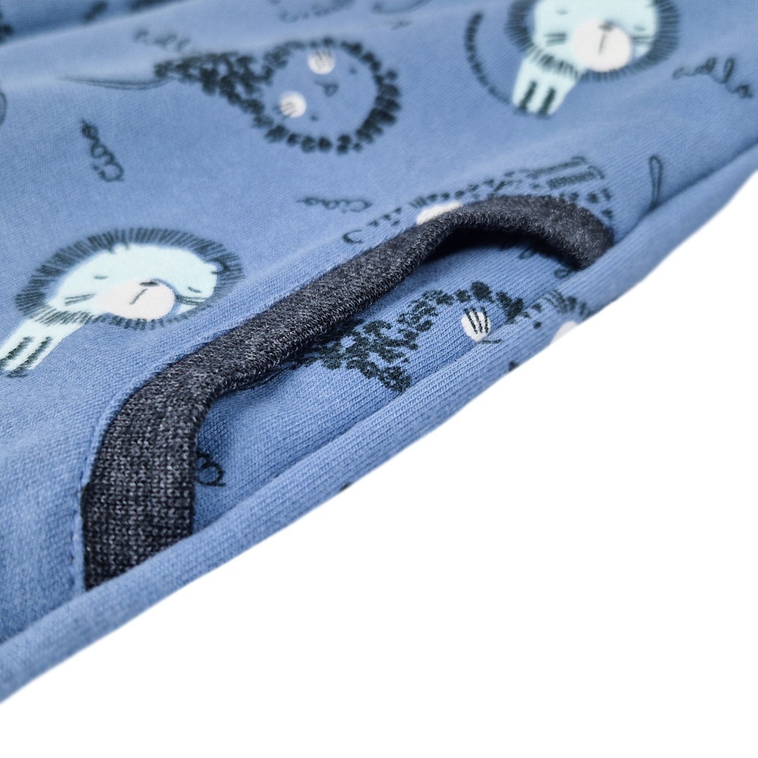 LITTLE ANGEL Mikina podšitá Outlast® - denim lvíčci/šedý melír