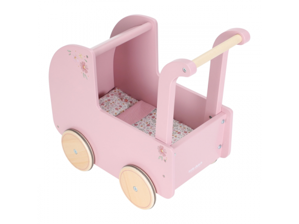 LITTLE DUTCH Kočárek pro panenky dřevěný s peřinkou Pink - Pink