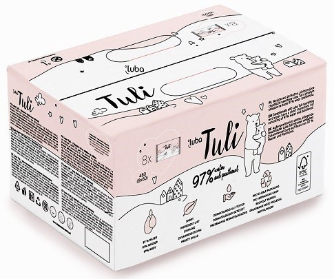 LUBA Tuli BIG PACK dětské vlhčené ubrousky s 97 % vody a panthenolem - 8x60 ks - 8x60 ks