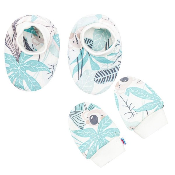 NEW BABY Kojenecký bavlněný set-capáčky a rukavičky - Lovely zelený