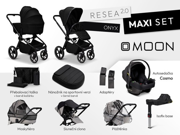 MOON Resea 2.0 Maxi set Kombinovaný kočárek + autosedačka - ONYX