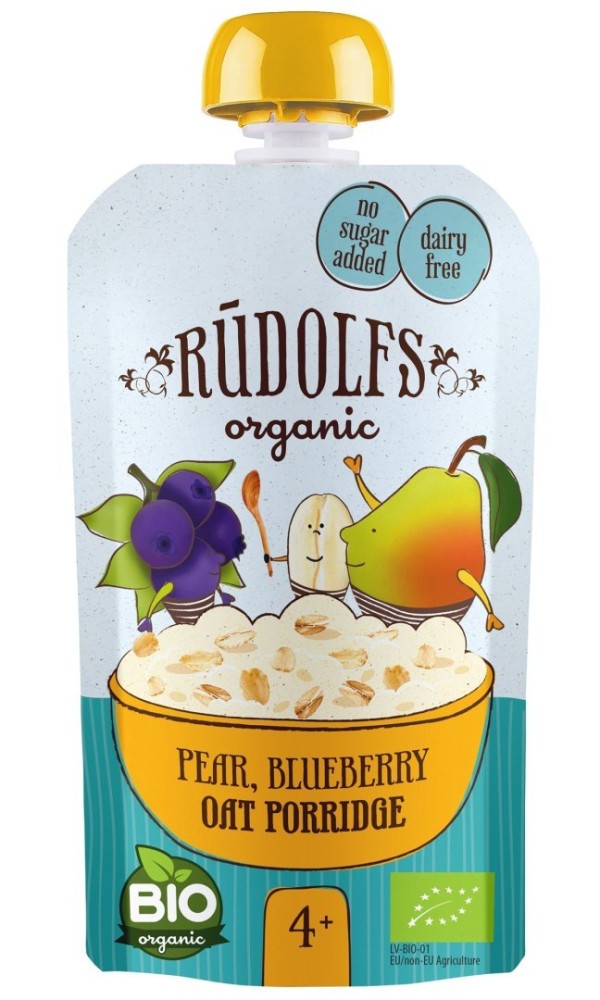 RUDOLFS BIO kapsička Hruška, borůvka, celozrnná ovesná kaše 110 g - Rudolfs BIO kapsička Hruška, borůvka, celozrnná ovesná kaše 110 g