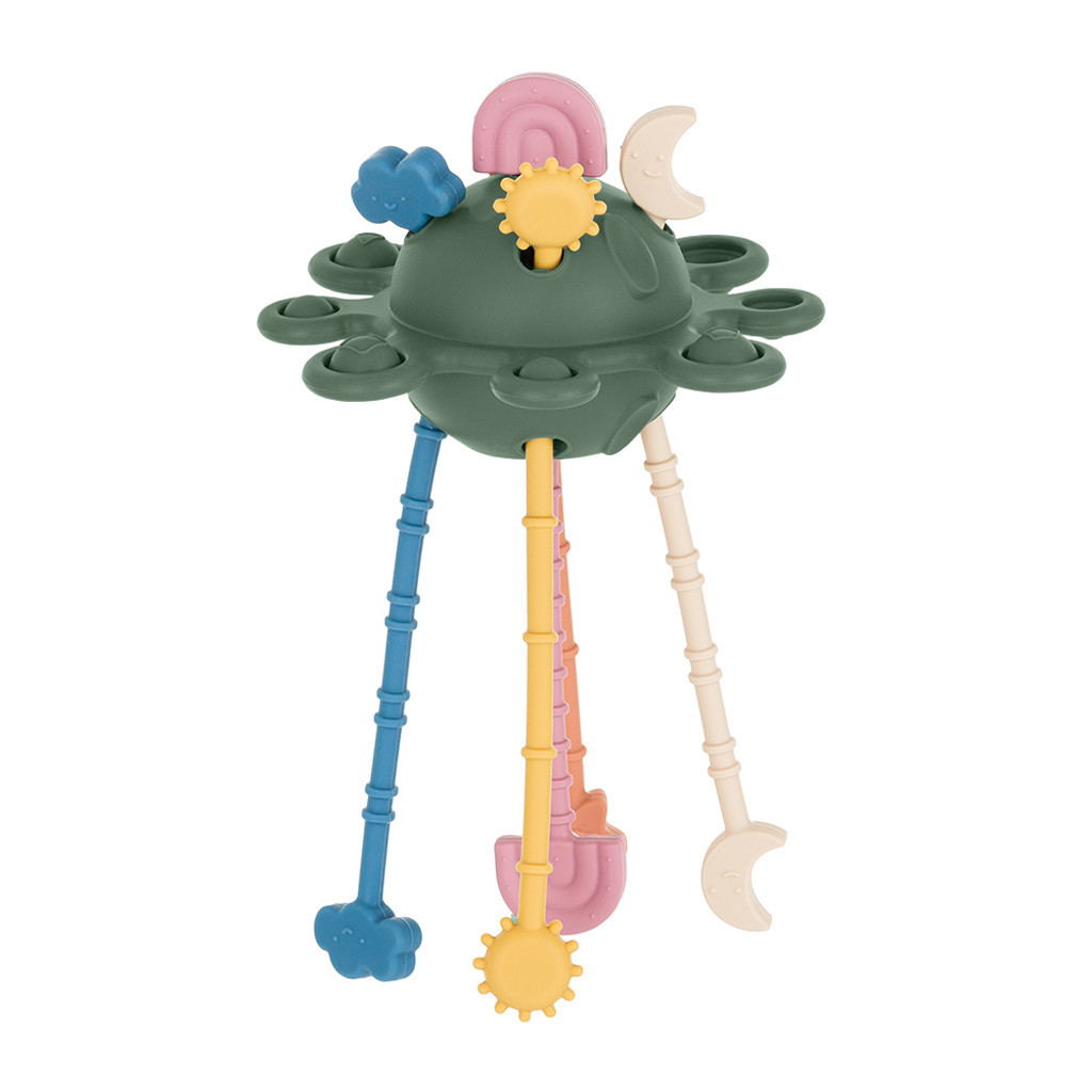 PETITE&MARS Hračka silikonová senzorická Crazy planet 10m+ - Misty Green