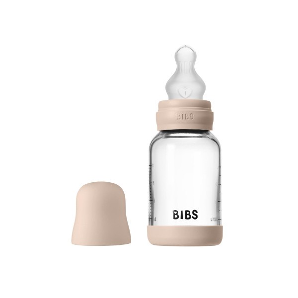 BIBS antikoliková skleněná lahev se silikonovou savičkou 120ml - Blush