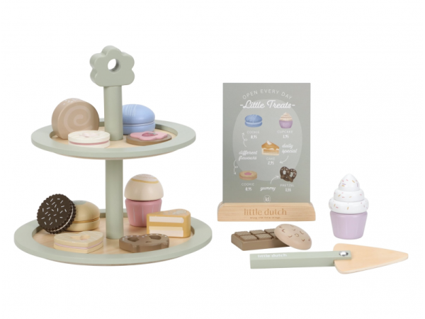 LITTLE DUTCH Stojan na cukroví s doplňky dřevěný - Stojan na cukroví s doplňky dřevěný