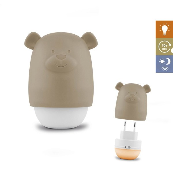 ZAZU Medvídek BENNY - noční světlo se senzorem soumraku - hnědošedý 