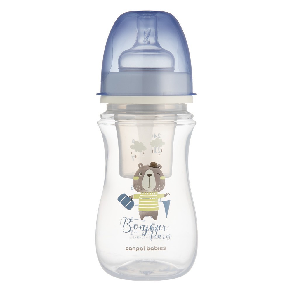 CANPOL BABIES Lahev se širokým hrdlem BONJOUR PARIS 240ml - Modrá