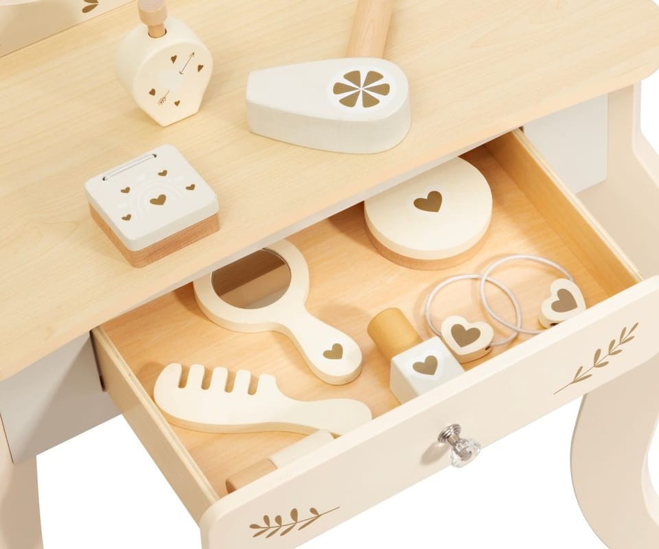 MILLY MALLY Velký dřevěný toaletní stolek pro děti s LED osvětlením a stoličkou Elly