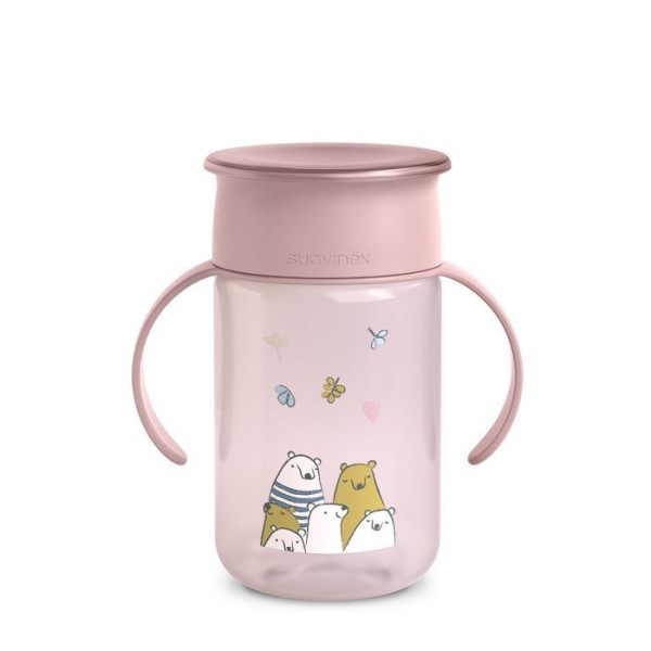 SUAVINEX 360° Hrníček na učení BEAR - RŮŽOVÁ