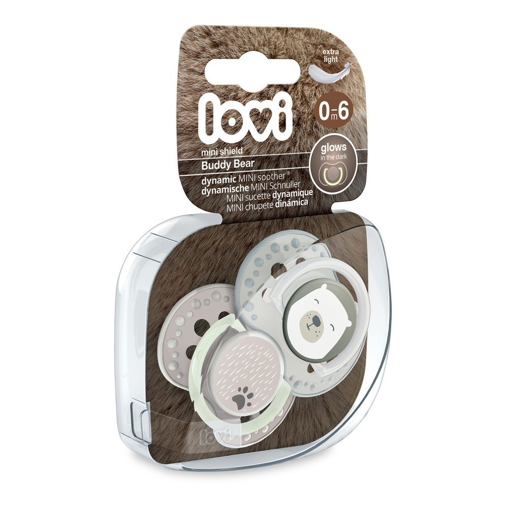 LOVI Dudlík svítící silikonový dynamický BUDDY BEAR 0-6m 2ks