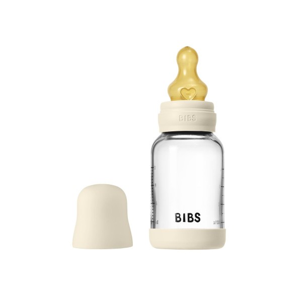 BIBS antikoliková skleněná lahev se silikonovým dudlíkem 120ml - Ivory