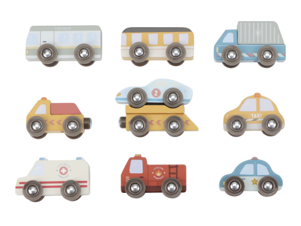 LITTLE DUTCH Sada dřevěných autíček - Sada dřevěných autíček