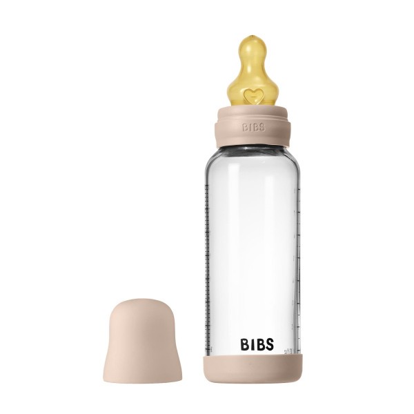 BIBS antikoliková skleněná lahev s kaučukovou savičkou 240ml - Blush