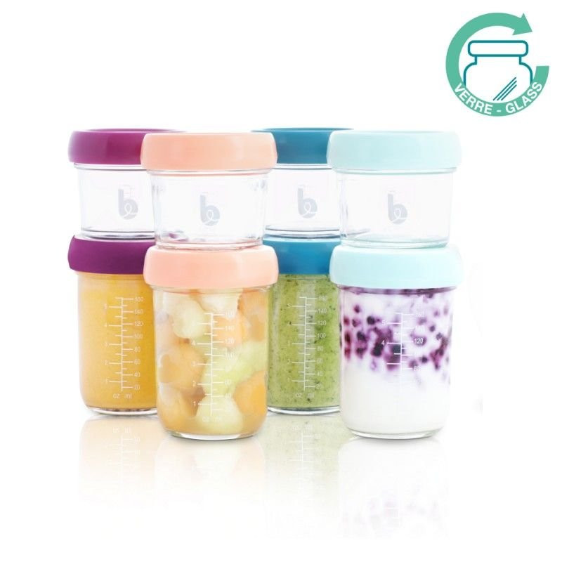 BABYMOOV Skleněné misky s víčky MULTISET (4x 100ml + 4x 220ml)