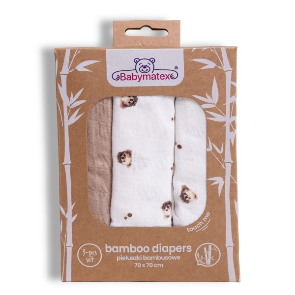 BABYMATEX Bambusová pleny 3-pack 70x70 cm - medvídek