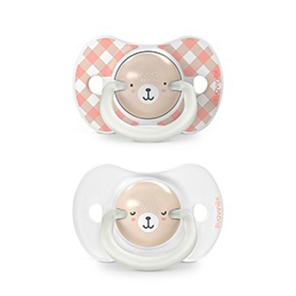 SUAVINEX Šidítko DEN&NOC fyziologické silikon WILD & FREE 6-18 m - 2 ks - 2 ks - růžové