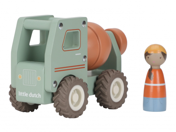 LITTLE DUTCH Náklaďák s míchačkou dřevěný - Náklaďák s míchačkou dřevěný