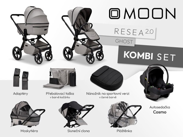 MOON Resea 2.0 Kombi set Kombinovaný kočárek + autosedačka - GHOST