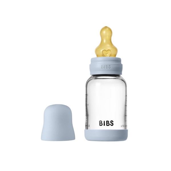 BIBS antikoliková skleněná lahev se silikonovým dudlíkem 120ml - Baby Blue