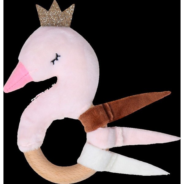 TRYCO Kousátko s dřevěným kroužkem - Swan Ivy