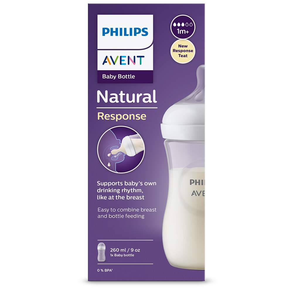 Philips AVENT Láhev Natural Response 260 ml, 1m+dárek PETITE&MARS Miska 6m+