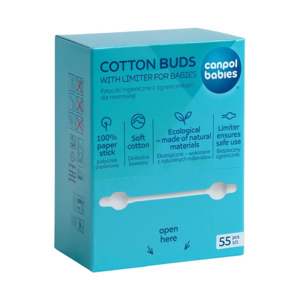 CANPOL BABIES Vatové tyčinky s omezovačem papírové 56ks - Vatové tyčinky s omezovačem papírové 56ks