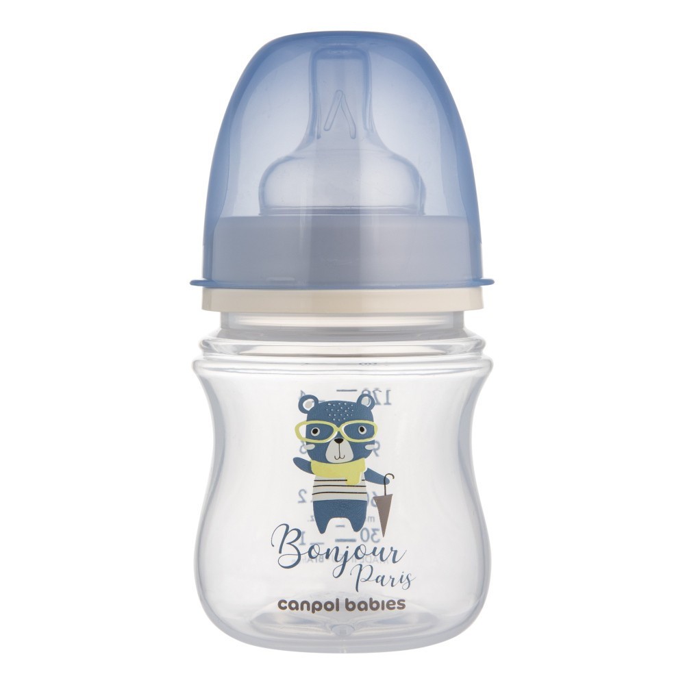 CANPOL BABIES Lahev se širokým hrdlem BONJOUR PARIS 120ml - Modrá