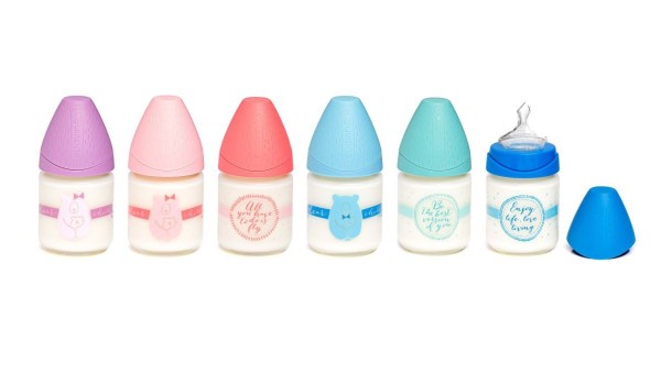 Suavinex MFL Láhev SKLO 120 ml anatomická savička - MODRÁ/ENJOY