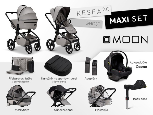 MOON Resea 2.0 Maxi set Kombinovaný kočárek + autosedačka - GHOST