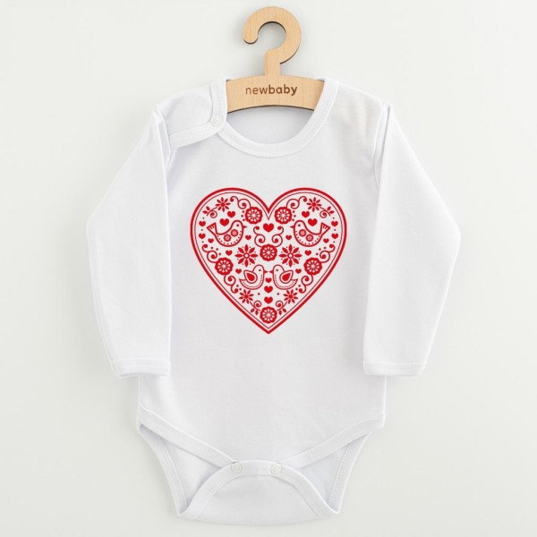 NEW BABY Dětské body s potiskem Lidový vzor červené srdíčko - vel. 56